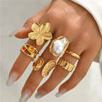 Retro Geometric Metal Ring Set for Women